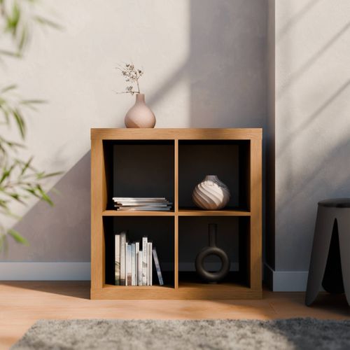 Etagère Bibliothèque Cubique 2 Niveaux 4 Compartiments. Casiers. Effet Bois De Manguier. L 76 X P