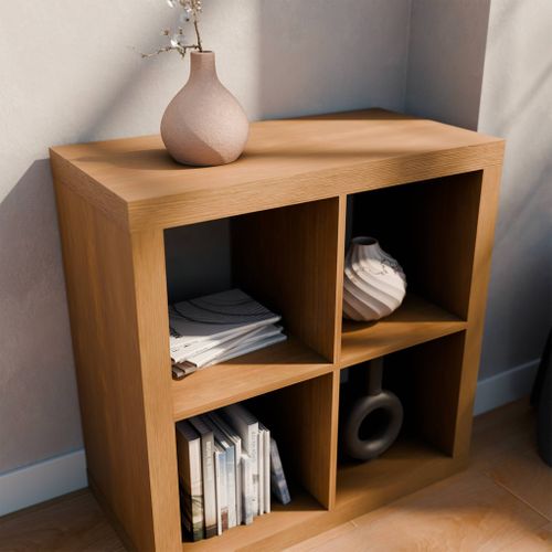 Etagère Bibliothèque Cubique 2 Niveaux 4 Compartiments. Casiers. Effet Bois De Manguier. L 76 X P