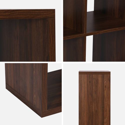 Etagère Bibliothèque 4 Niveaux 8 Compartiments. Casiers. Effet Bois De Noyer. L 76 X P 39 X H 146cm