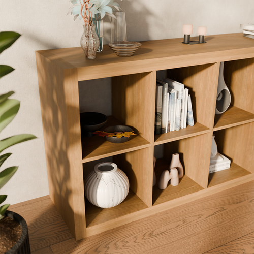 Etagère Bibliothèque 4 Niveaux 8 Compartiments. Casiers. Effet Bois De Manguier. L 76 X P 39 X H