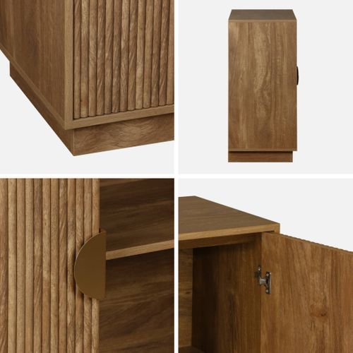 Buffet Exotique 2 Portes. Effet Bois De Manguier Rainuré. Buffet Haut. Vaisselier. Poignées En