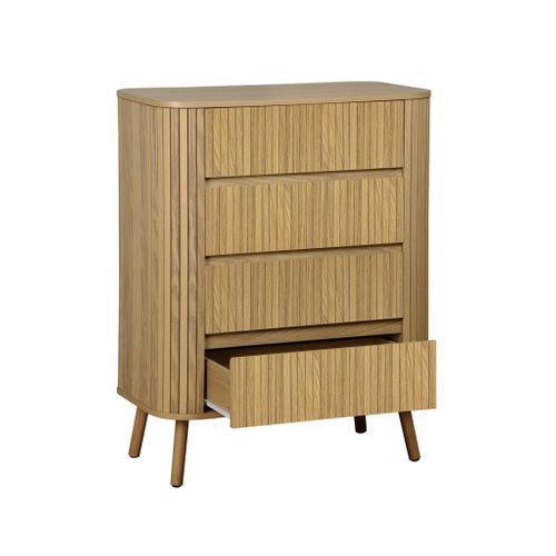 Commode 4 Tiroirs. Décor Strié Naturel. L 80x P 45  H 100cm