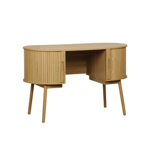 Bureau Ovale Décor Bois Rainuré Avec Deux Espaces De Rangement. L 120 X P 55 X H 77 Cm