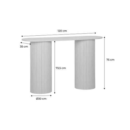 Console Ovale Scandinave Décor Bois Rainuré. Pieds Ronds. Couleur Naturelle. L 120 X P 35 X H 75cm