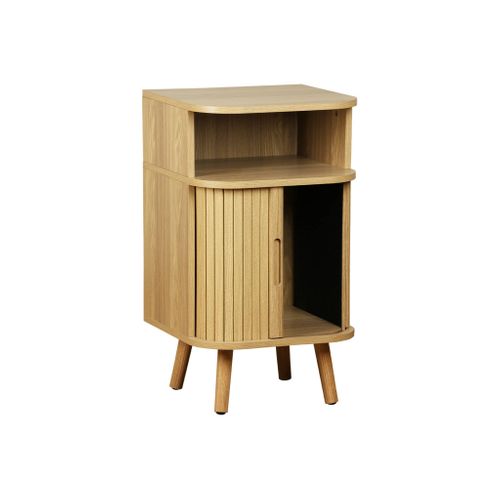 Table De Chevet 2 Portes Coulissantes + 1 Niche Effet Bois Rainuré. L 40 X P 40 X H 70cm