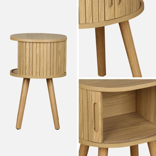 Lot De 2 Tables De Chevet Ovale 2 Portes Coulissantes Poignées Creusées. Effet Bois Rainuré. L40 X