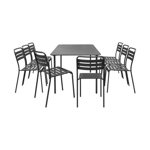 Table De Jardin Métal + 8 Assises Anthracite Traitement Antirouille. Lattes Et Bords Arrondis