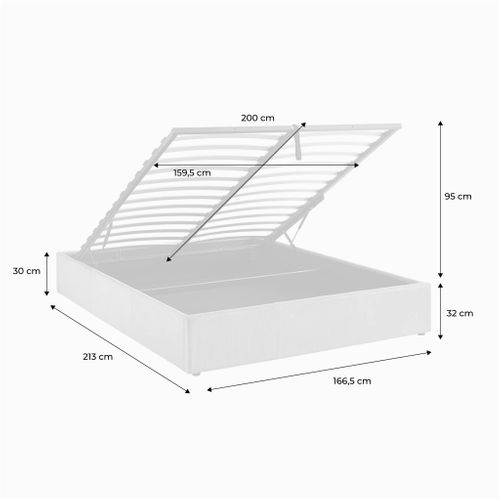 Lit Coffre Avec Sommier à Lattes. Finition Velours Côtelé Gris. 160x200 cm