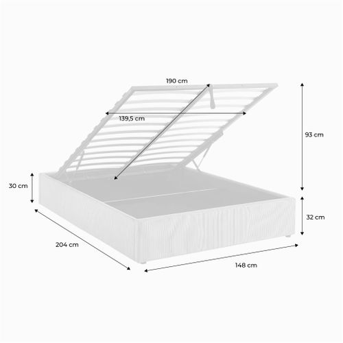 Lit Coffre Avec Sommier à Lattes. Finition Velours Côtelé Blanc. 140x190 cm