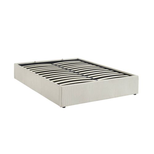 Lit Coffre Avec Sommier à Lattes. Finition Velours Côtelé Blanc. 140x190 cm