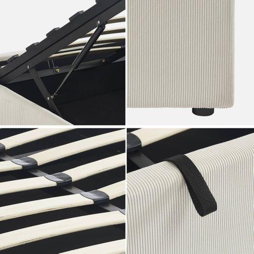 Lit Coffre Avec Sommier à Lattes. Finition Velours Côtelé Blanc. 140x190 cm