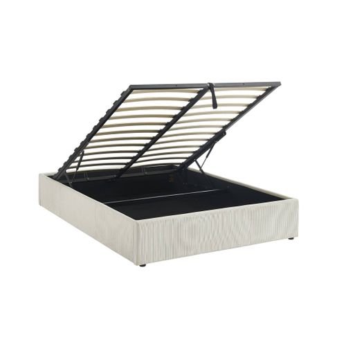 Lit Coffre Avec Sommier à Lattes. Finition Velours Côtelé Blanc. 140x190 cm