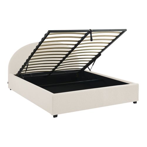 Lit Coffre Avec Sommier à Lattes Et Tête De Lit. Finition Bouclette. Blanc. L216.5 X P174 X H102cm