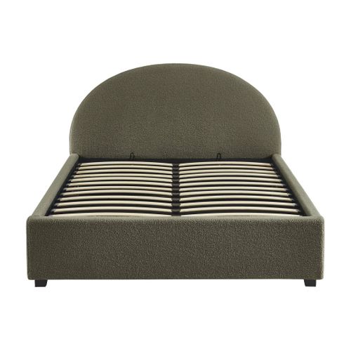 Lit Coffre Avec Sommier à Lattes Et Tête De Lit. Finition Bouclette. Kaki. 140x190 cm