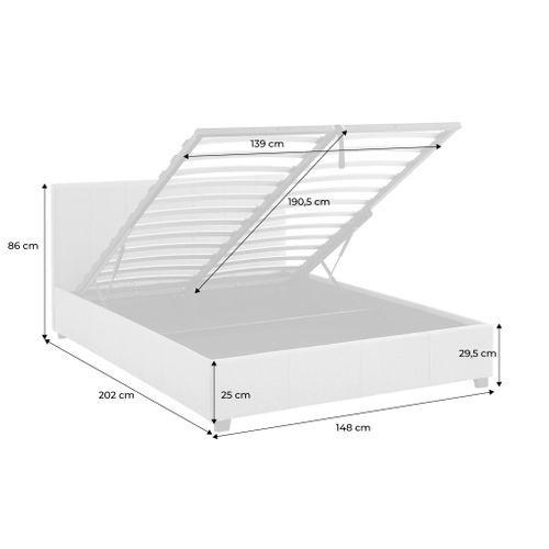 Lit Coffre Avec Sommier à Lattes Et Tête De Lit. Finition Tissu Gris Clair. L 202 X P 148 X H 86cm