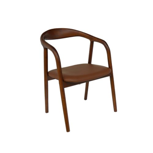 Lot De 2 Fauteuils Structure Bois D'hévéa. Assise Simili Cuir. Teinte Noyer Vintage. L 55 X P 57 X