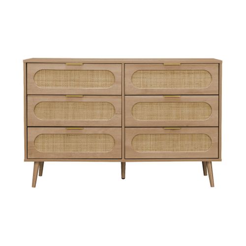 Commode. Eva. 6 Tiroirs. Décor Bois. Cannage Arrondi L 120 X L 39 X H 79cm