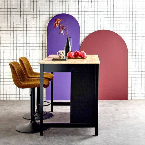 Îlot Central De Cuisine Molene. Plateau En Bois D'hévéa. 120x75cm. Noir. 5 Étagères. 1 Porte.