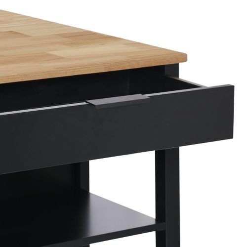 Îlot Central De Cuisine Molene. Plateau En Bois D'hévéa. 120x75cm. Noir. 5 Étagères. 1 Porte.