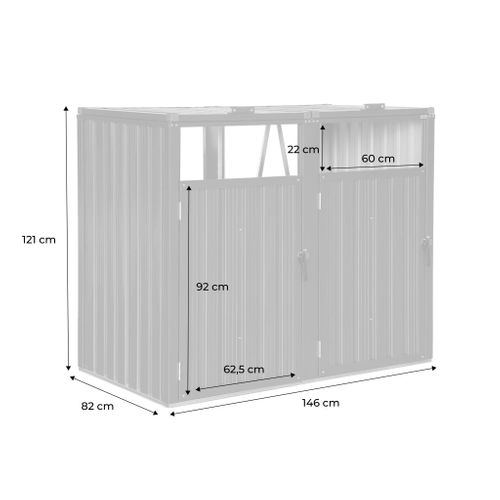 Cache Poubelle Gris En Acier Galvanisé. 2 Places L 146 X P 82 X H 124 Cm