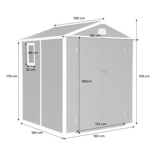 Abri De Jardin Plastique 3.65 M². Anthracite. Acier Et Aluminium. Toiture En Double Pente Et Grande