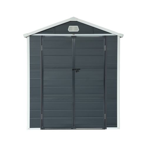 Abri De Jardin Plastique 3.65 M². Anthracite. Acier Et Aluminium. Toiture En Double Pente Et Grande
