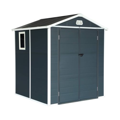 Abri De Jardin Plastique 3.65 M². Anthracite. Acier Et Aluminium. Toiture En Double Pente Et Grande