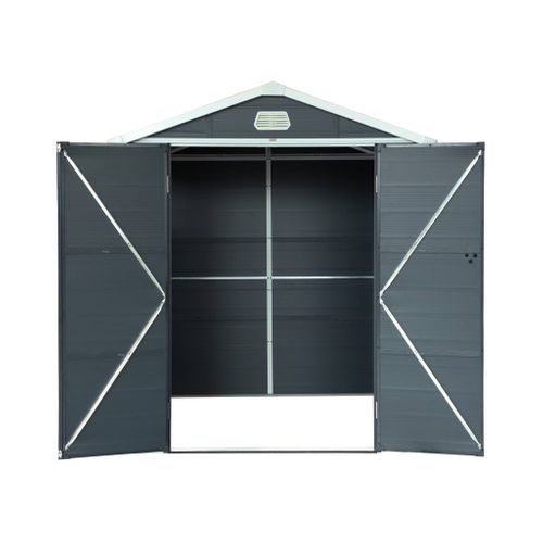 Abri De Jardin Plastique 3.65 M². Anthracite. Acier Et Aluminium. Toiture En Double Pente Et Grande
