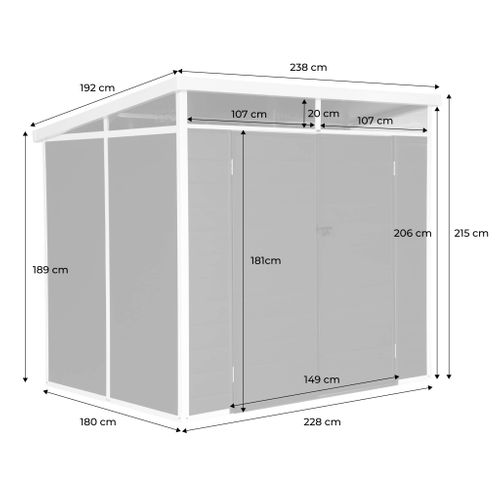 Abri De Jardin Plastique 4.55 M². Anthracite. Avec Toiture Monopente Skylight. Fenêtre Et Grande