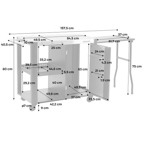 Desserte Extérieure Andy Noire Mat En Acier Inoxydable 94.5 Cm Avec Tablette Rabattable. L 156 X L