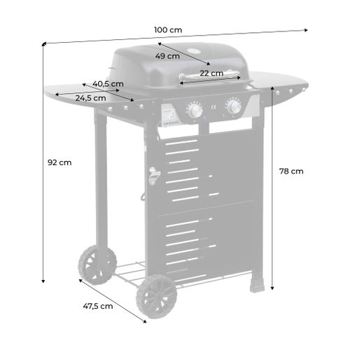 Barbecue Électrique Noir 2 Brûleurs. Acier Émaillé 2300 W. L 100 X P 61 X H 121.5 Cm
