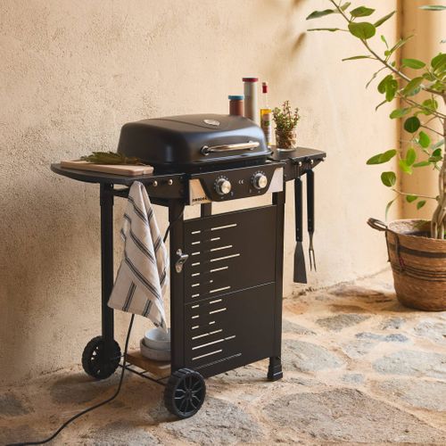 Barbecue Électrique Noir 2 Brûleurs. Acier Émaillé 2300 W. L 100 X P 61 X H 121.5 Cm