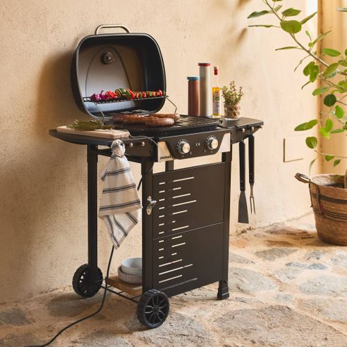 Barbecue Électrique Noir 2 Brûleurs. Acier Émaillé 2300 W. L 100 X P 61 X H 121.5 Cm