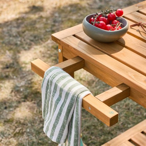 Desserte Extérieure 95 Cm En Bois Avec Roues Et Poignée. Bois Naturel. L 95 X L 47 X H 74cm