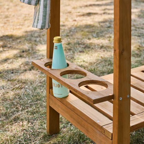 Desserte Extérieure 95 Cm En Bois Avec Roues Et Poignée. Bois Naturel. L 95 X L 47 X H 74cm