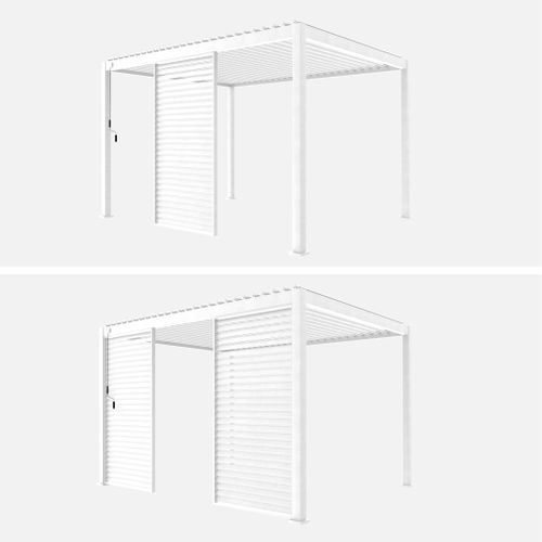 Persienne 130cm Pour Pergola Bioclimatique Triomphe. Côté 4m. Panneau Brise Vue. Aluminium. Blanc