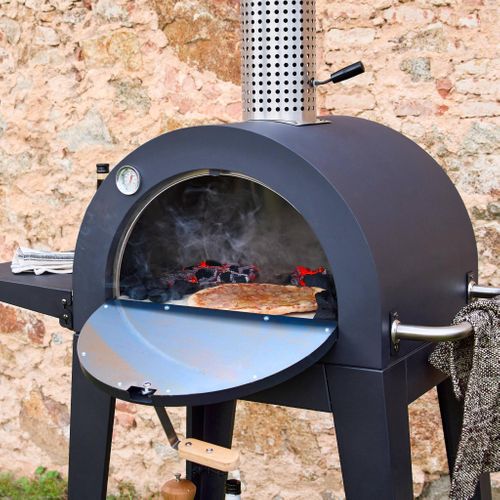Four à Pizza D'extérieur Au Charbon De Bois. Coloris Noir - Giulia - Pierre De Cuisson Roulette