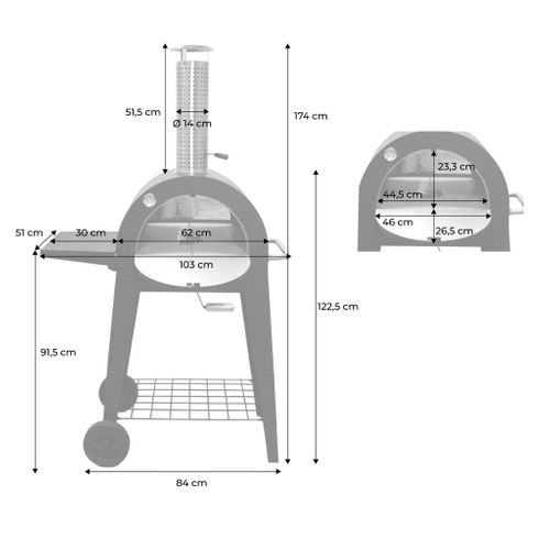 Four à Pizza D'extérieur Au Charbon De Bois. Coloris Noir - Giulia - Pierre De Cuisson Roulette
