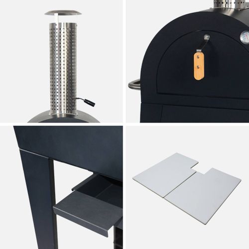 Four à Pizza D'extérieur Au Charbon De Bois. Coloris Noir - Giulia - Pierre De Cuisson Roulette