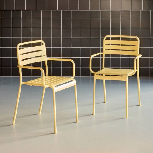 Lot De 2 Fauteuils De Jardin Acier. 2 Places. Jaune. Amelia. L50.4 X P53 X H79.5cm