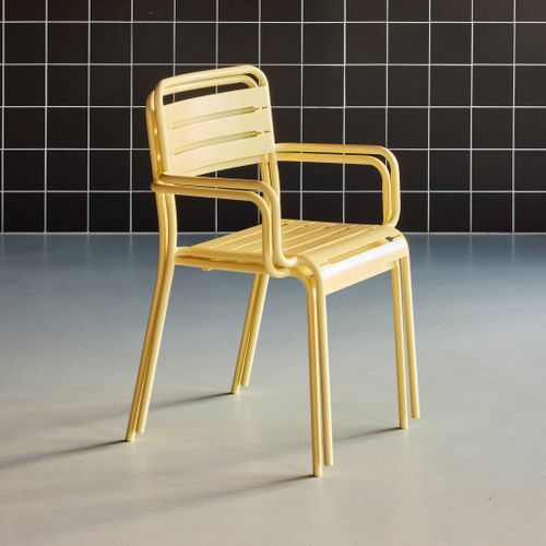 Lot De 2 Fauteuils De Jardin Acier. 2 Places. Jaune. Amelia. L50.4 X P53 X H79.5cm