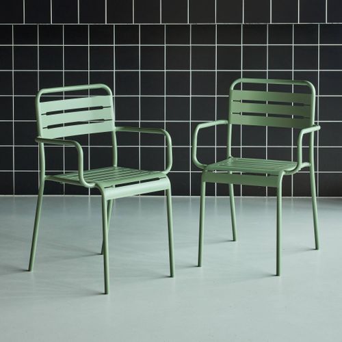 Lot De 2 Fauteuils De Jardin Acier. 2 Places. Vert. Amelia. L50.4 X P53 X H79.5cm
