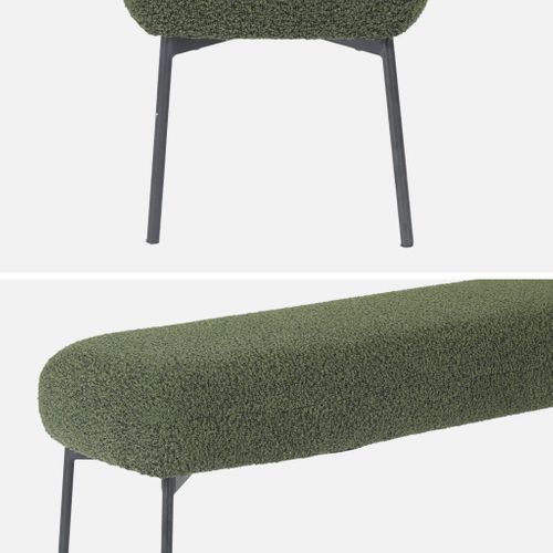 Banc. Bout De Lit Avec Revêtement Bouclette Texturée. Kaki. Pieds En Métal Noir. L 120 X P 41 X H