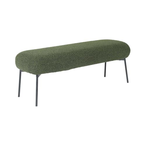 Banc. Bout De Lit Avec Revêtement Bouclette Texturée. Kaki. Pieds En Métal Noir. L 120 X P 41 X H