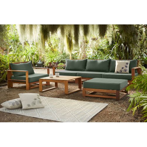 Salon De Jardin En Bois 5 Places - Kaki. Canapé. Fauteuils Et Table Basse En Acacia. 6 Éléments