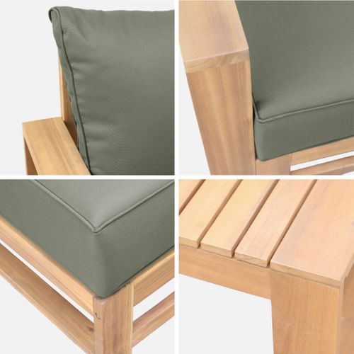 Salon De Jardin En Bois 5 Places - Kaki. Canapé. Fauteuils Et Table Basse En Acacia. 6 Éléments