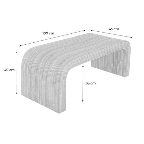 Banc. Bout De Lit En Rotin Naturel. 100cm. Bords Arrondis. L 100 X P 45 X H 40cm