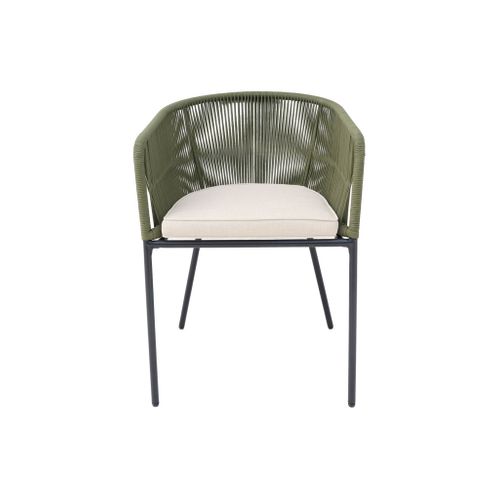 Lot De 4 Fauteuils De Jardin En Corde Kaki Et Acier Galvanisé. Coussins Beige