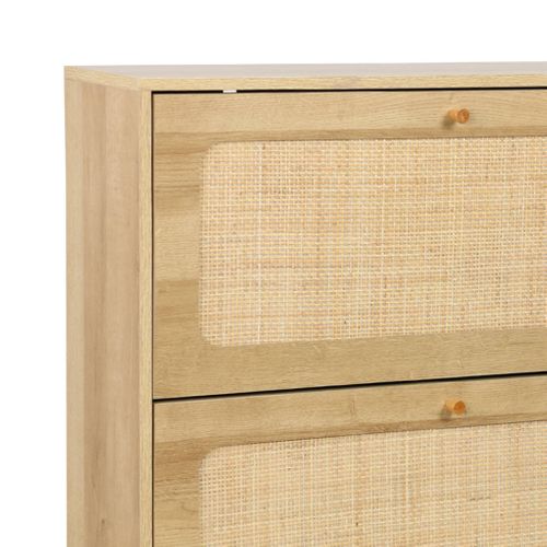 Meuble à Chaussure Cannage Bohème Naturel. 3 Abattants. 1 Porte. 21 Paires. 120 X 24 X 125 Cm