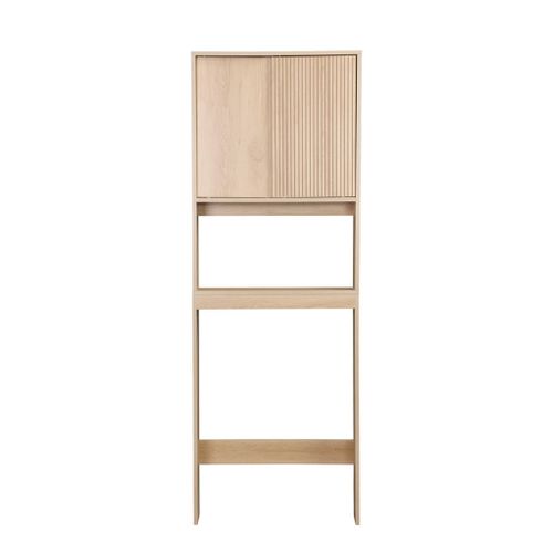 Etagère / Meuble Wc Linear Avec Portes Coulissantes. 3 Espaces De Rangement. Naturel. 64 X 20 X 180
